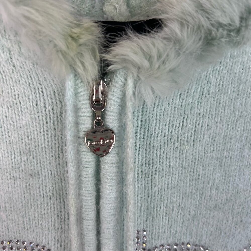 Bebe angora rabbit fur sweater hoodie Light Green Ribbed Sweater with Pom-Poms - Picture 5 of 9
